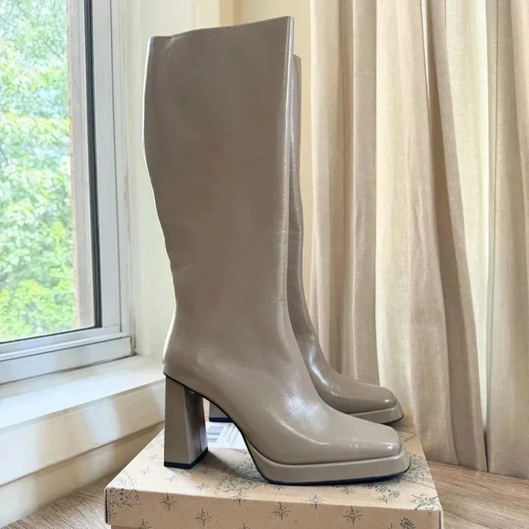 New Jeffrey Campbell Maximal Tall Boots Heeled Knee High in Taupe Brown Tan 8 - Picture 11 of 14